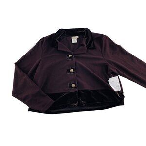 Coldwater Creek Womens Velvet‎ Trim Button-Up Jacket Size 1X Cardigan Brown